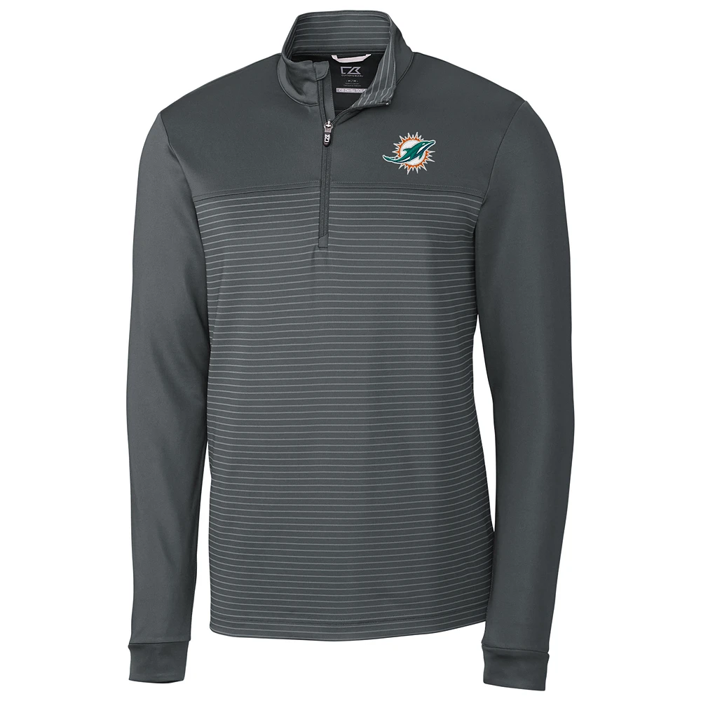 Men's Cutter & Buck Gray Miami Dolphins Traverse Stripe Quarter-Zip Pullover Jacket