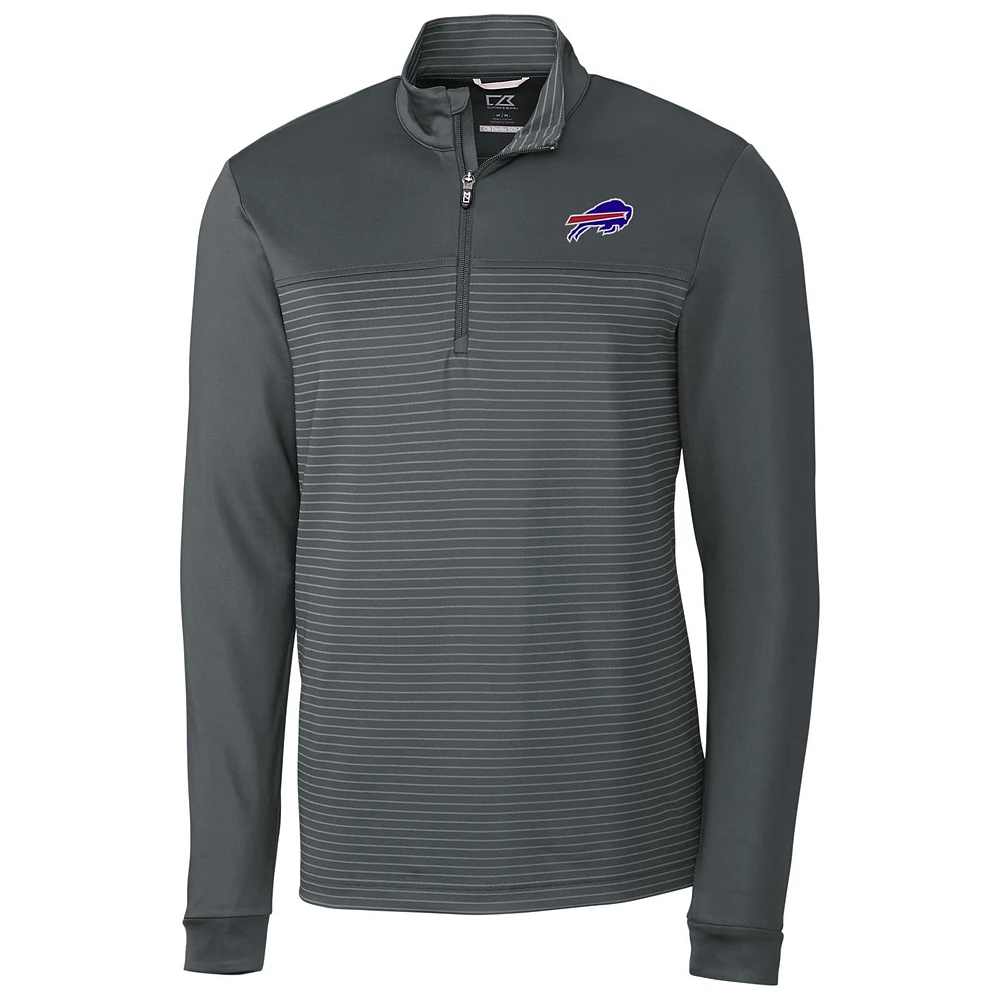 Men's Cutter & Buck Gray Buffalo Bills Traverse Stripe Quarter-Zip Pullover Jacket