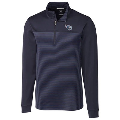 Men's Cutter & Buck Navy Tennessee Titans Traverse Stripe Quarter-Zip Pullover Jacket