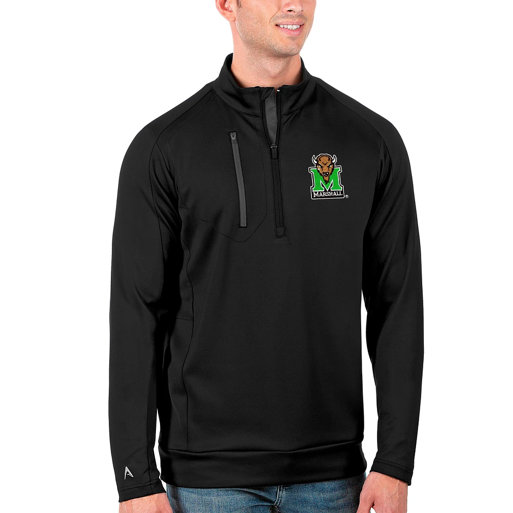 Men's Antigua Black/Charcoal Marshall Thundering Herd Generation Half-Zip Pullover Jacket