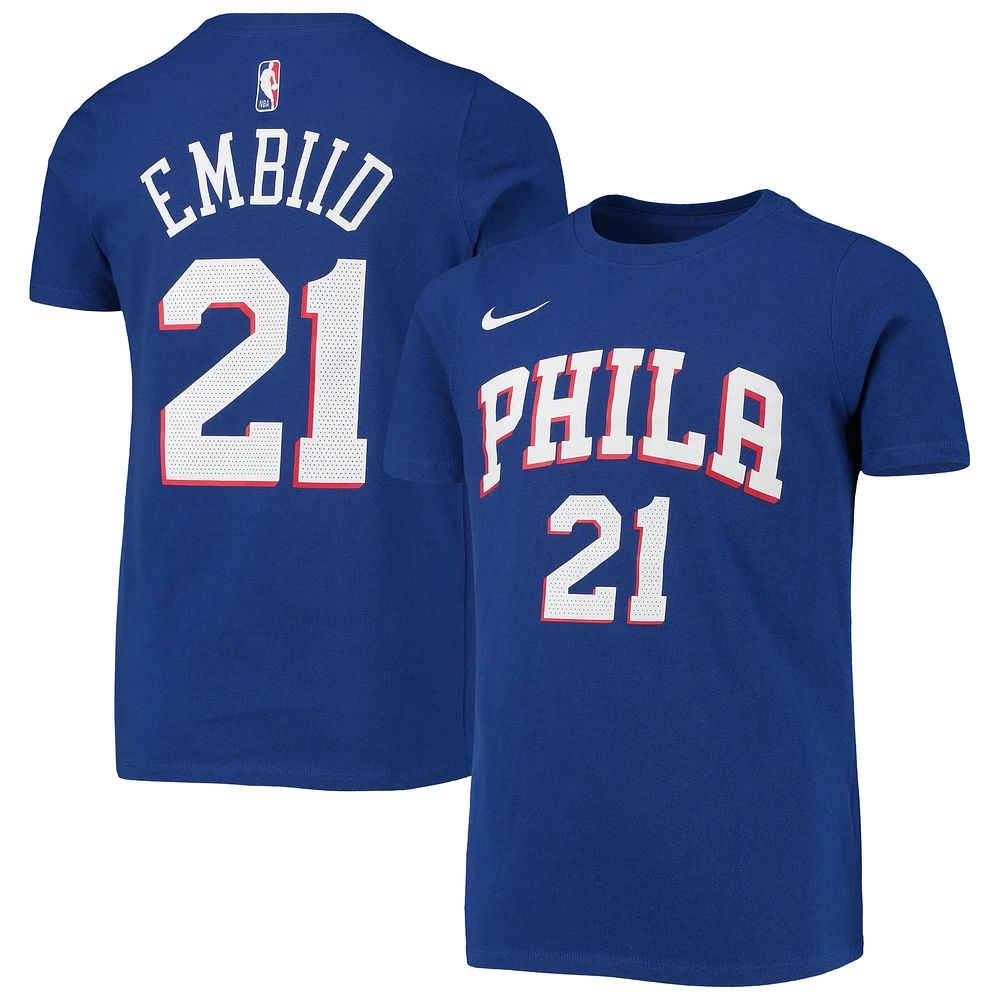 Youth Nike Joel Embiid Royal Philadelphia 76ers Logo Name & Number Performance T-Shirt