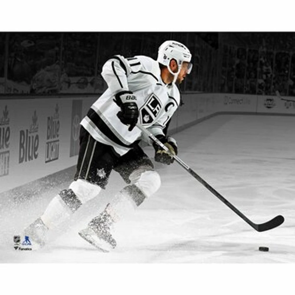 Anze Kopitar Los Angeles Kings Unsigned White Jersey Stopping Spotlight Photograph