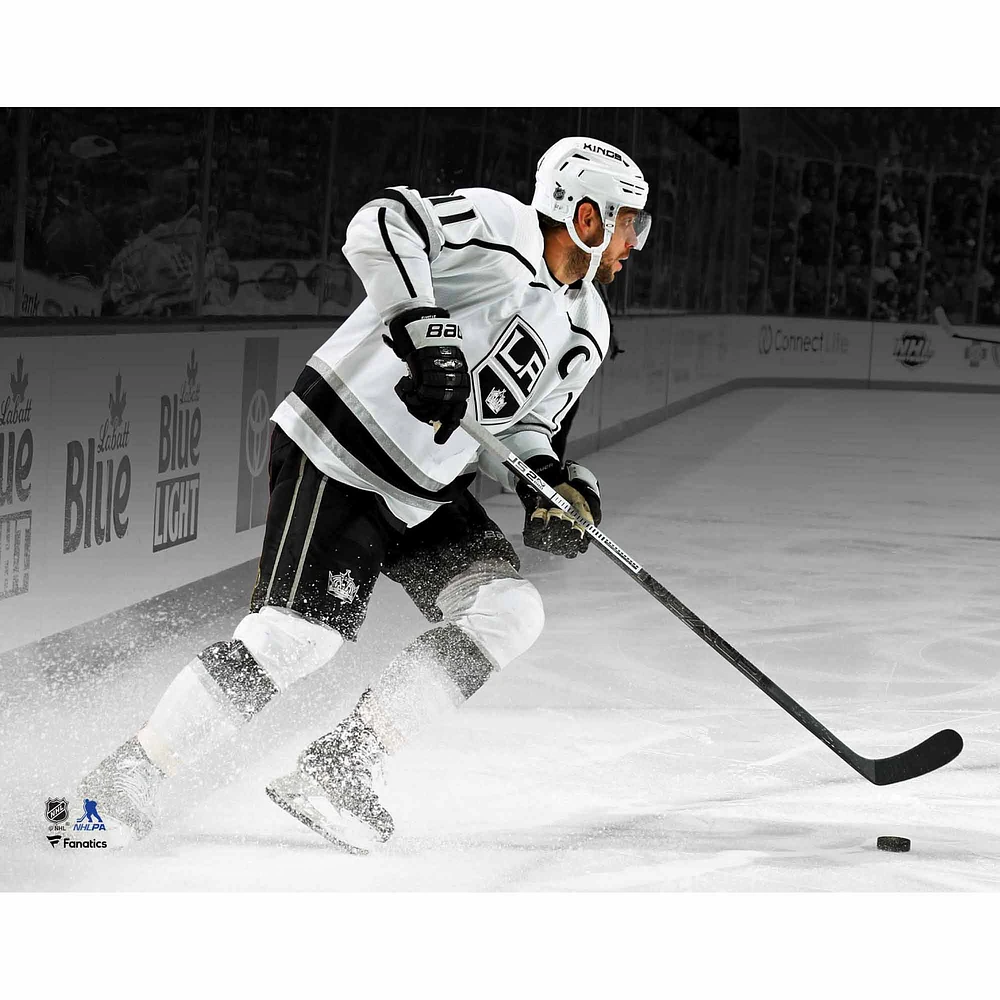 Anze Kopitar Los Angeles Kings Unsigned White Jersey Stopping Spotlight Photograph