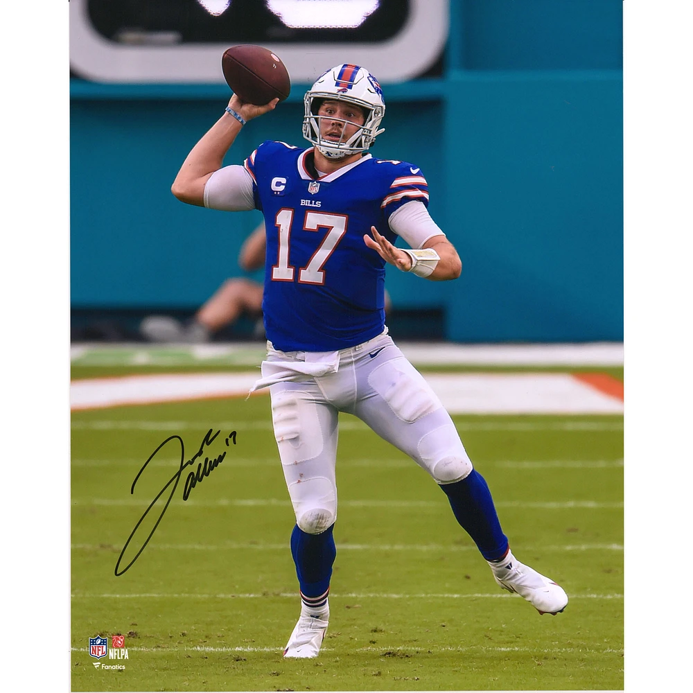 Josh Allen Buffalo Bills Autographed 16" x 20" Blue Jersey Throwing Photograph