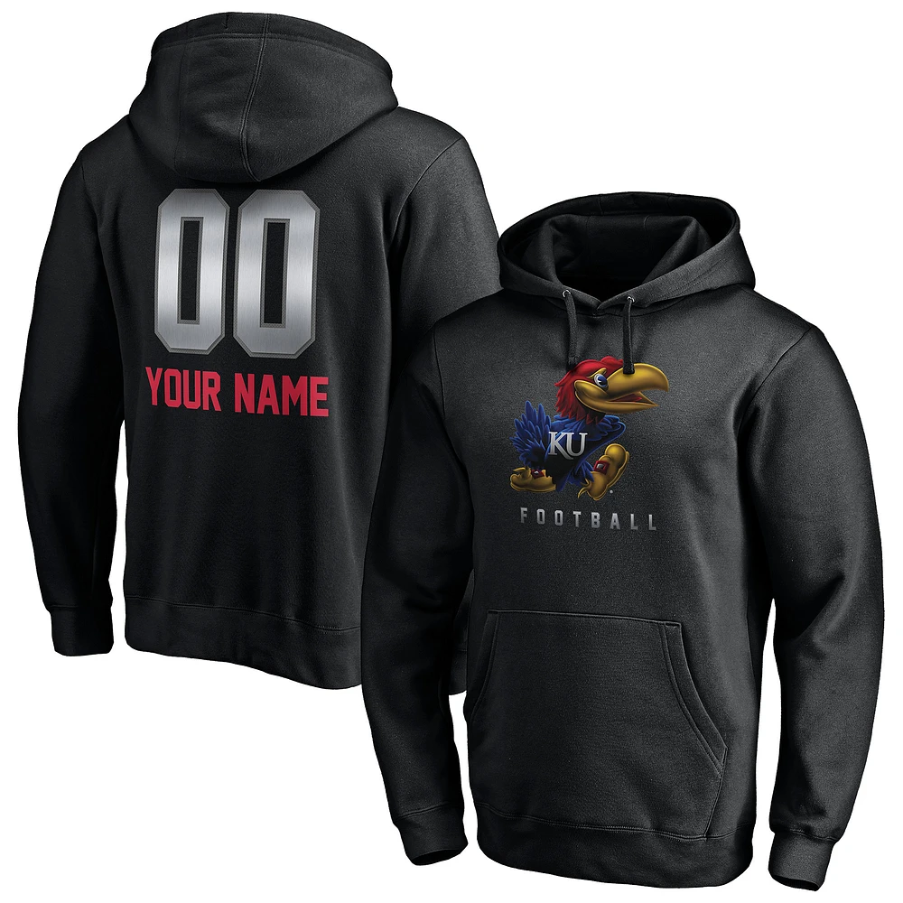 Men's Black Kansas Jayhawks Personalized Any Name & Number Midnight Mascot Pullover Hoodie
