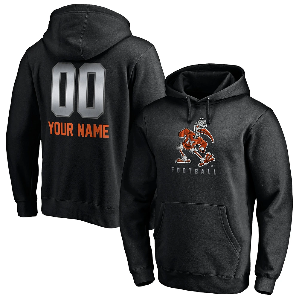 Men's Black Miami Hurricanes Personalized Any Name & Number Midnight Mascot Pullover Hoodie