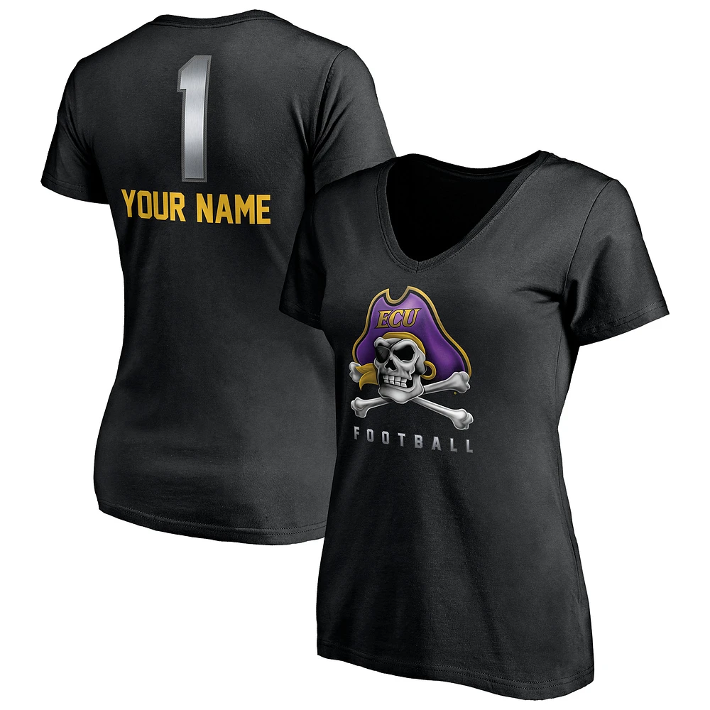 Women's Black ECU Pirates Personalized Any Name Midnight Mascot V-Neck T-Shirt