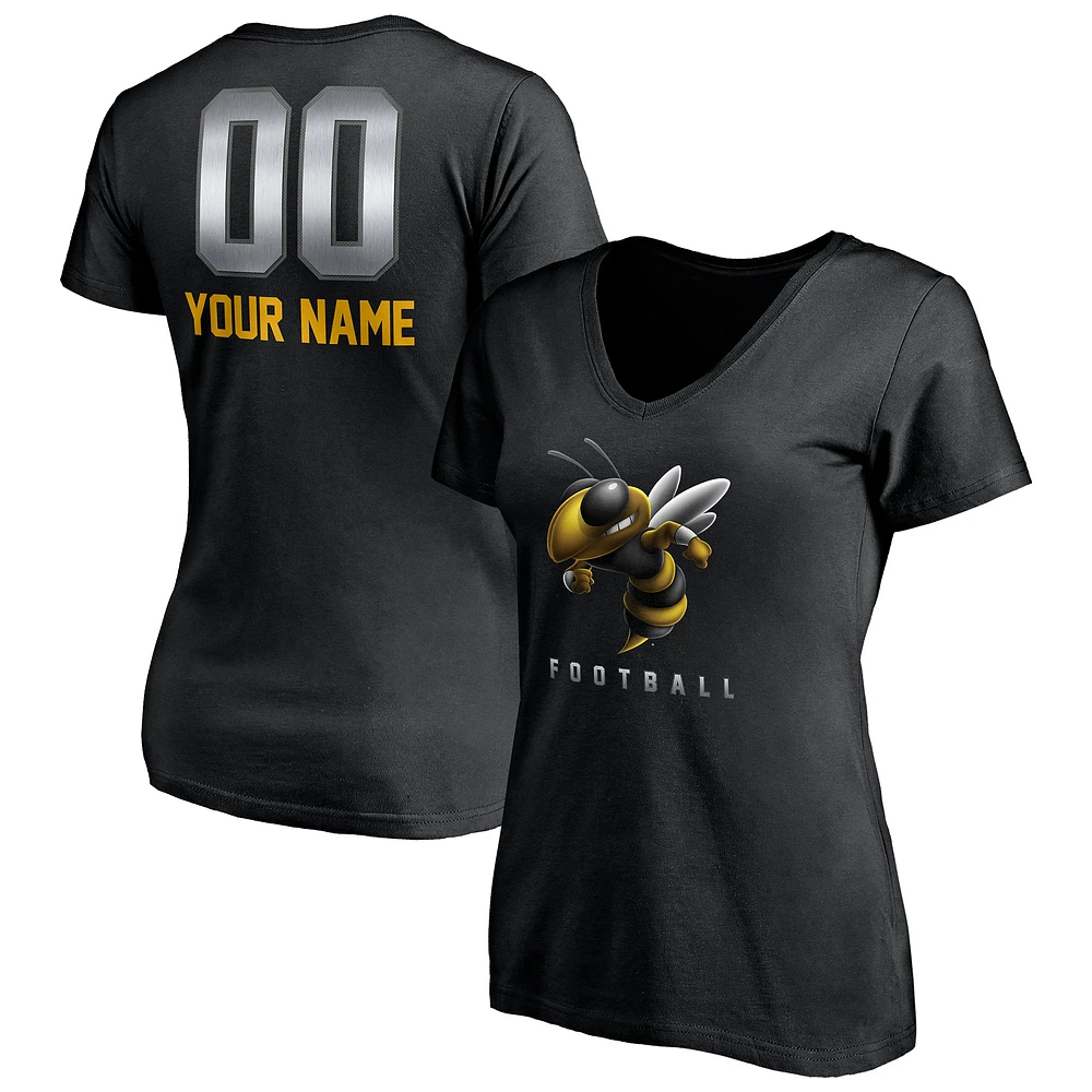 Women's Black Georgia Tech Yellow Jackets Personalized Any Name & Number Midnight Mascot V-Neck T-Shirt