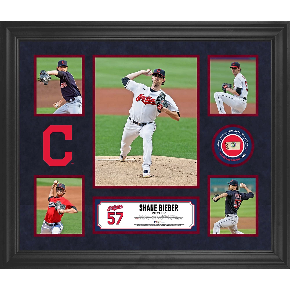 Shane Bieber Cleveland Indians Framed 5-Photo Collage with Piece of Game-Used Ball