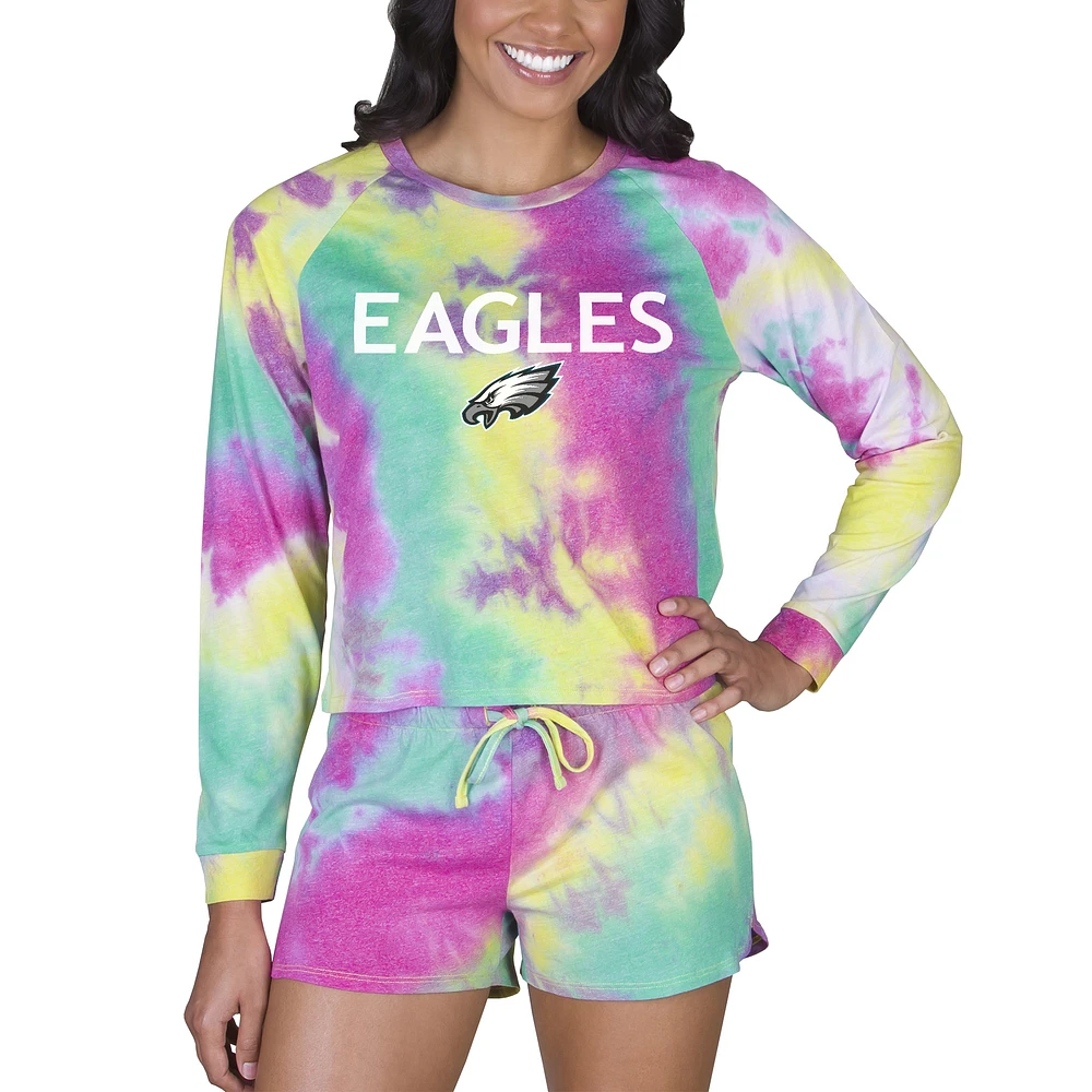 Women's Concepts Sport Philadelphia Eagles Velodrome Tie-Dye Long Sleeve Top & Shorts Set