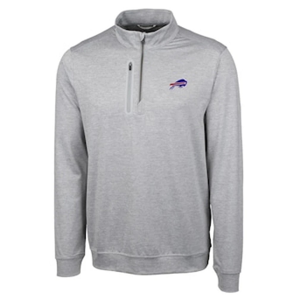 Men's Cutter & Buck Heathered Gray Buffalo Bills Big Tall Stealth DryTec Quarter-Zip Pullover Jacket
