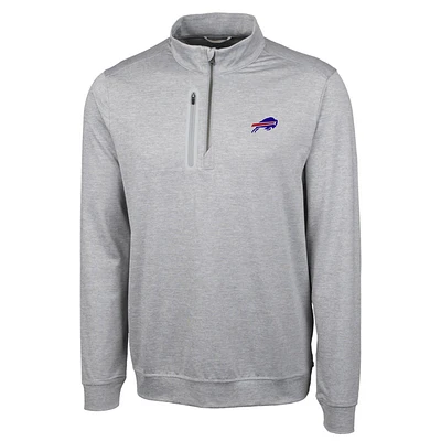 Men's Cutter & Buck Heathered Gray Buffalo Bills Big Tall Stealth DryTec Quarter-Zip Pullover Jacket