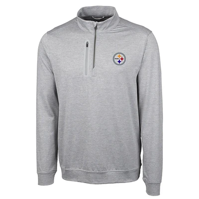 Men's Cutter & Buck Heather Gray Pittsburgh Steelers Big Tall Stealth Quarter-Zip Pullover Jacket