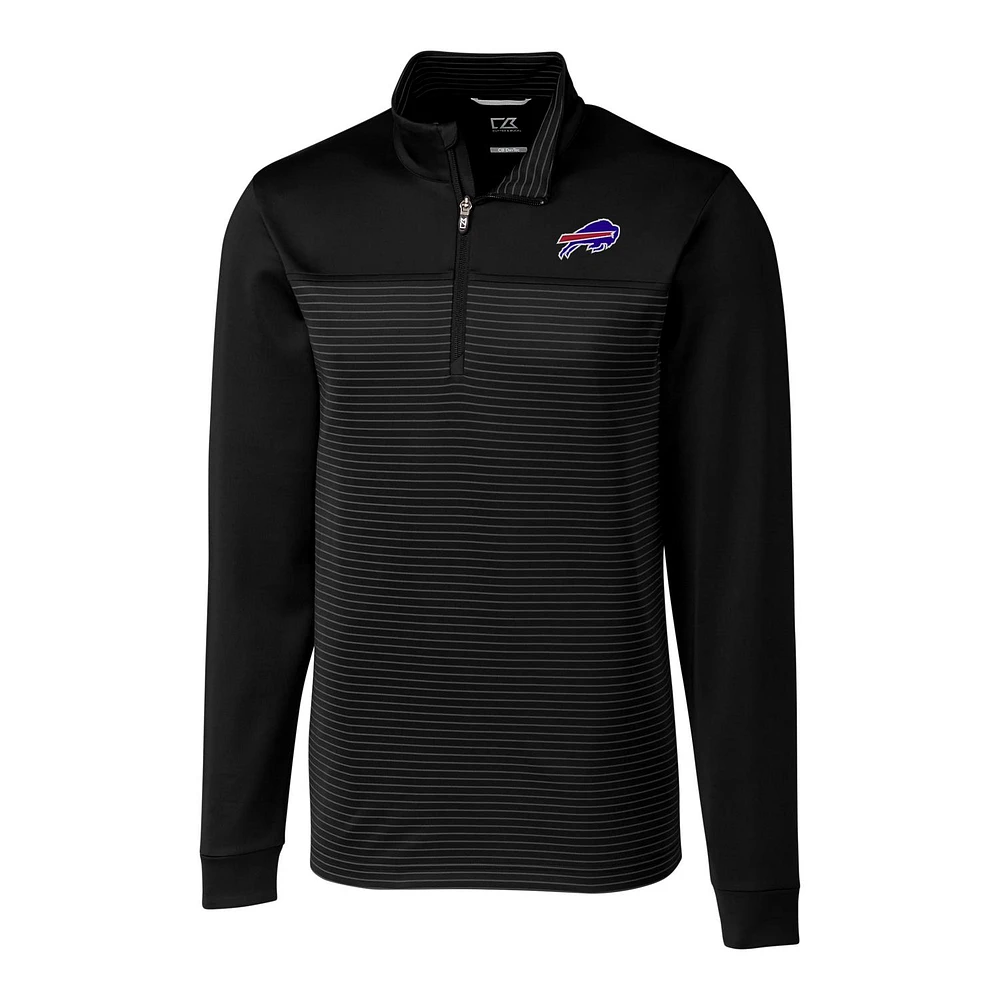 Men's Cutter & Buck Black Buffalo Bills Big Tall Traverse Stripe Quarter-Zip Pullover Jacket