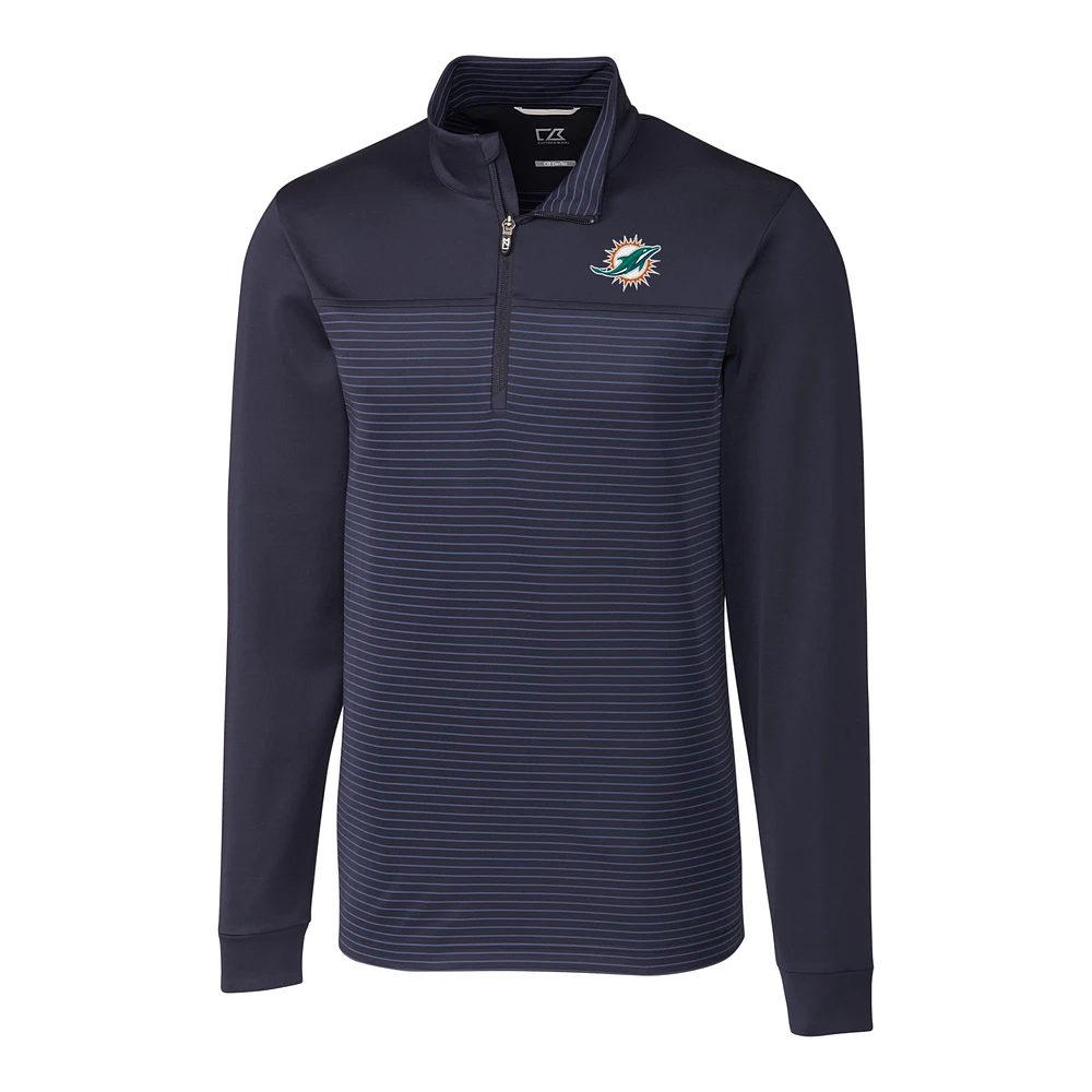 Men's Cutter & Buck Navy Miami Dolphins Big Tall Traverse Stripe Quarter-Zip Pullover Jacket