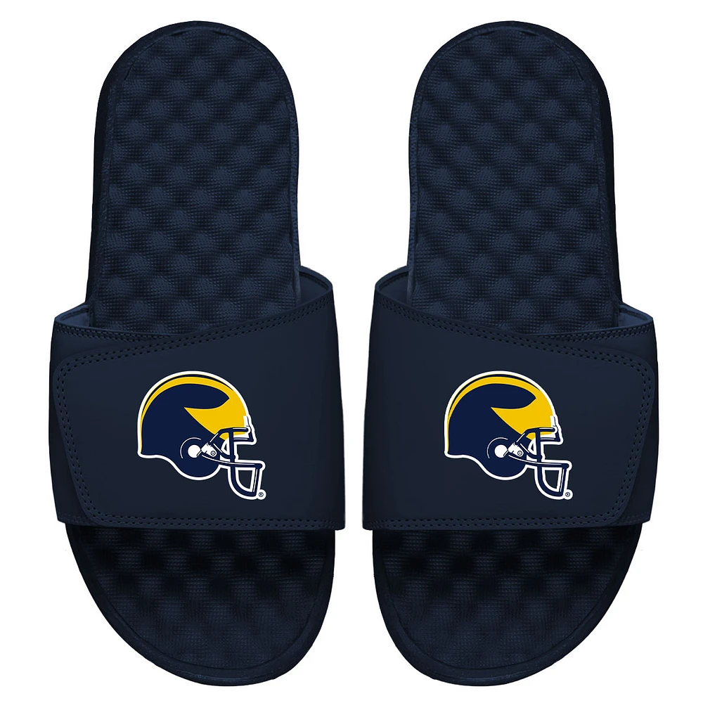 Youth ISlide Navy Michigan Wolverines Helmet Logo Slides