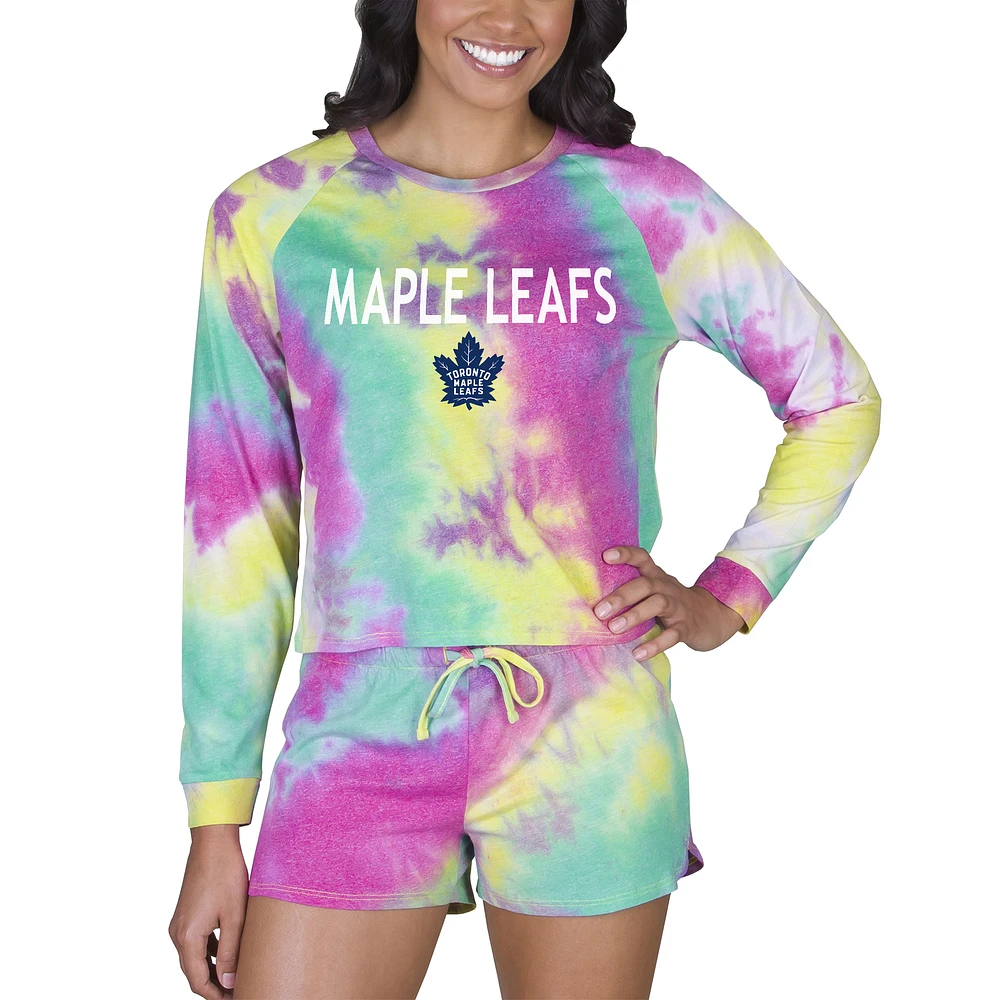 Women's Concepts Sport Toronto Maple Leafs Velodrome Tie-Dye Long Sleeve Top & Shorts Set