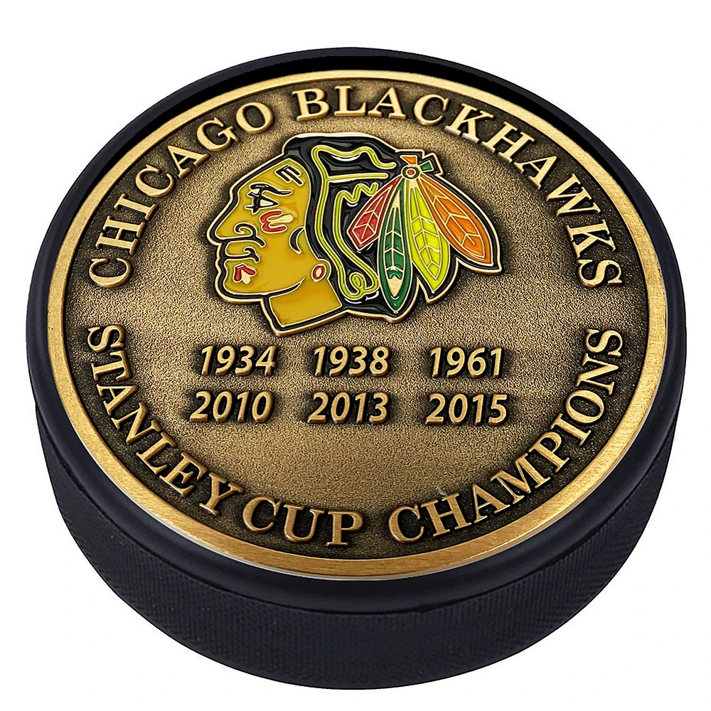 Chicago Blackhawks 6-Time Stanley Cup Champions Medallion Collection Puck