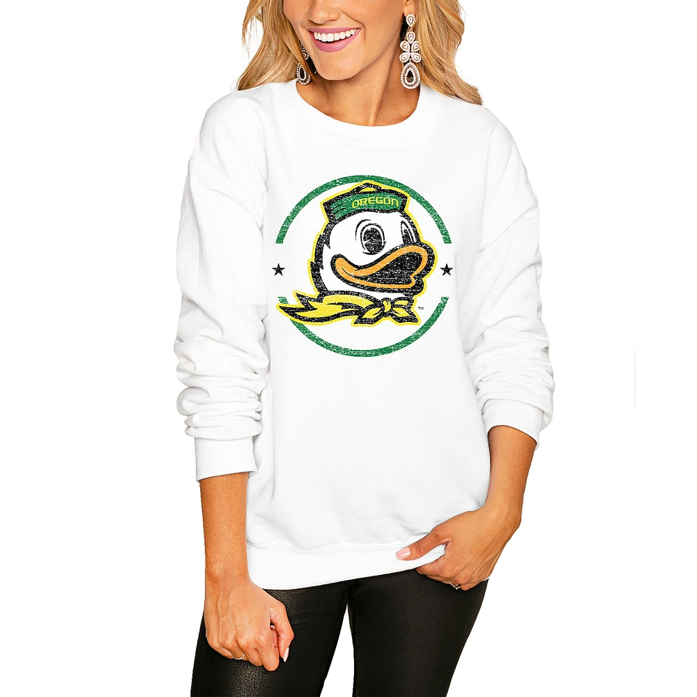 Women's White Oregon Ducks End Zone Pullover Sweatshirt