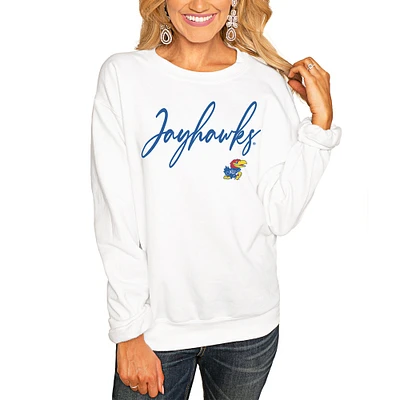 Women's White Kansas Jayhawks Win the Day Pullover Sweatshirt
