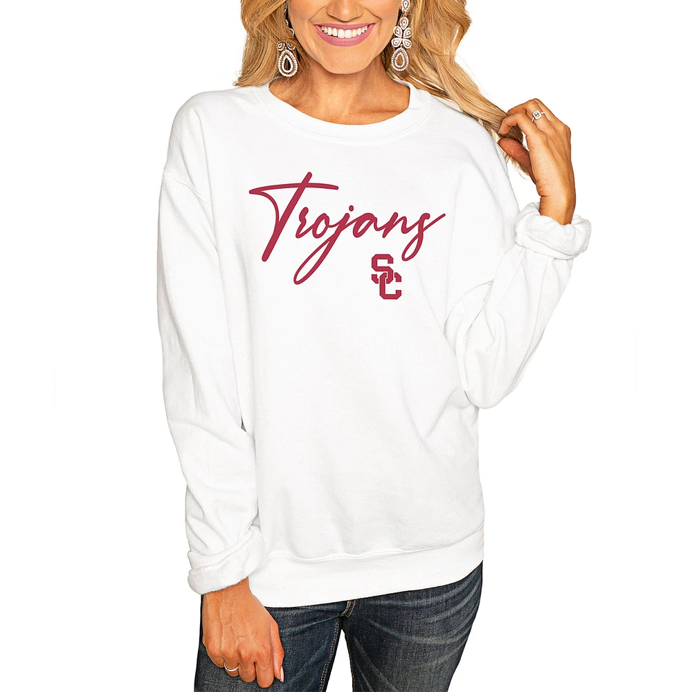 Women's White USC Trojans Win the Day Pullover Sweatshirt