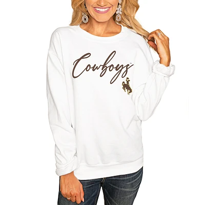 Women's White Wyoming Cowboys Win the Day Pullover Sweatshirt