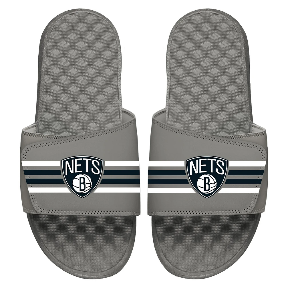 Youth ISlide Gray Brooklyn Nets Stripes Slide Sandals