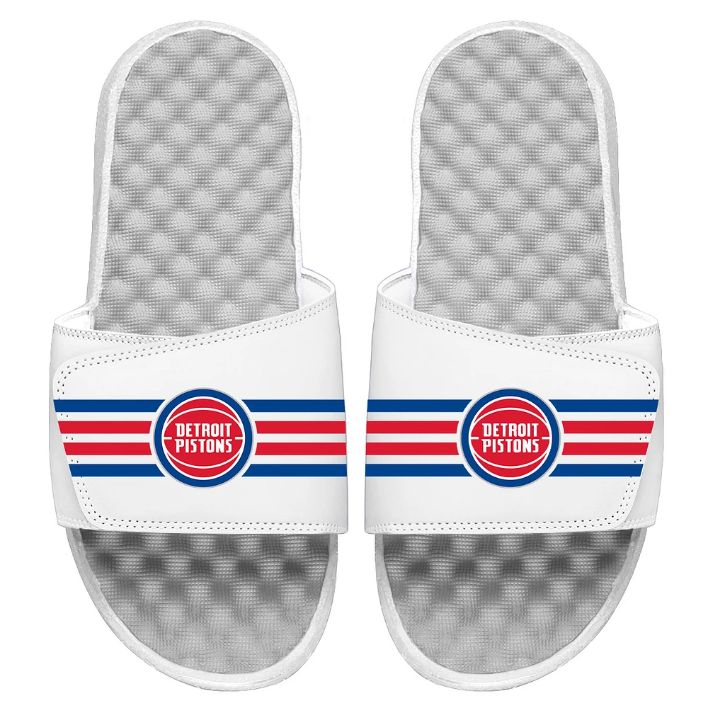 Youth ISlide White Detroit Pistons Stripes Slide Sandals