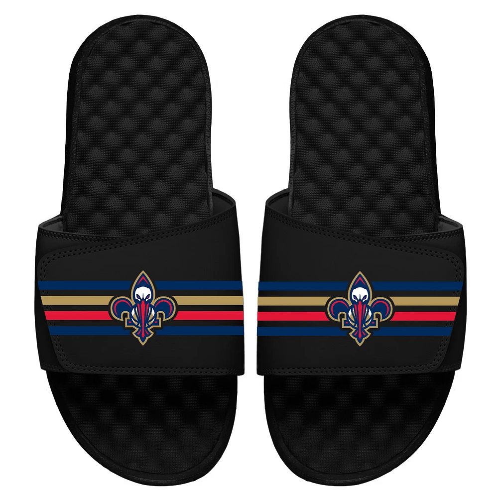 Youth ISlide Black New Orleans Pelicans Stripes Slide Sandals