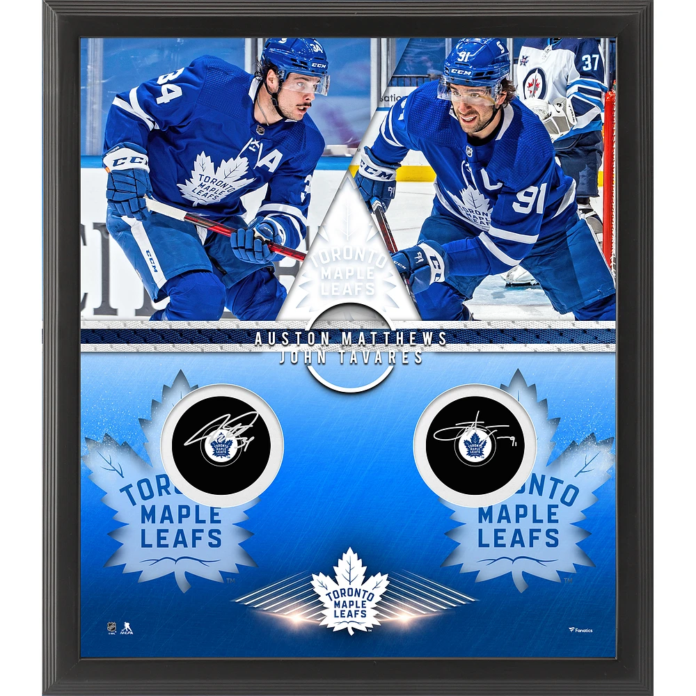 Auston Matthews & John Tavares Toronto Maple Leafs Framed Autographed Hockey Puck Shadowbox with Hockey Pucks