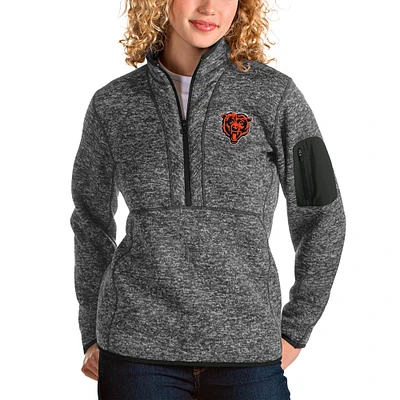 Women's Antigua Heather Charcoal Chicago Bears Bear Head Fortune Half-Zip Pullover Jacket