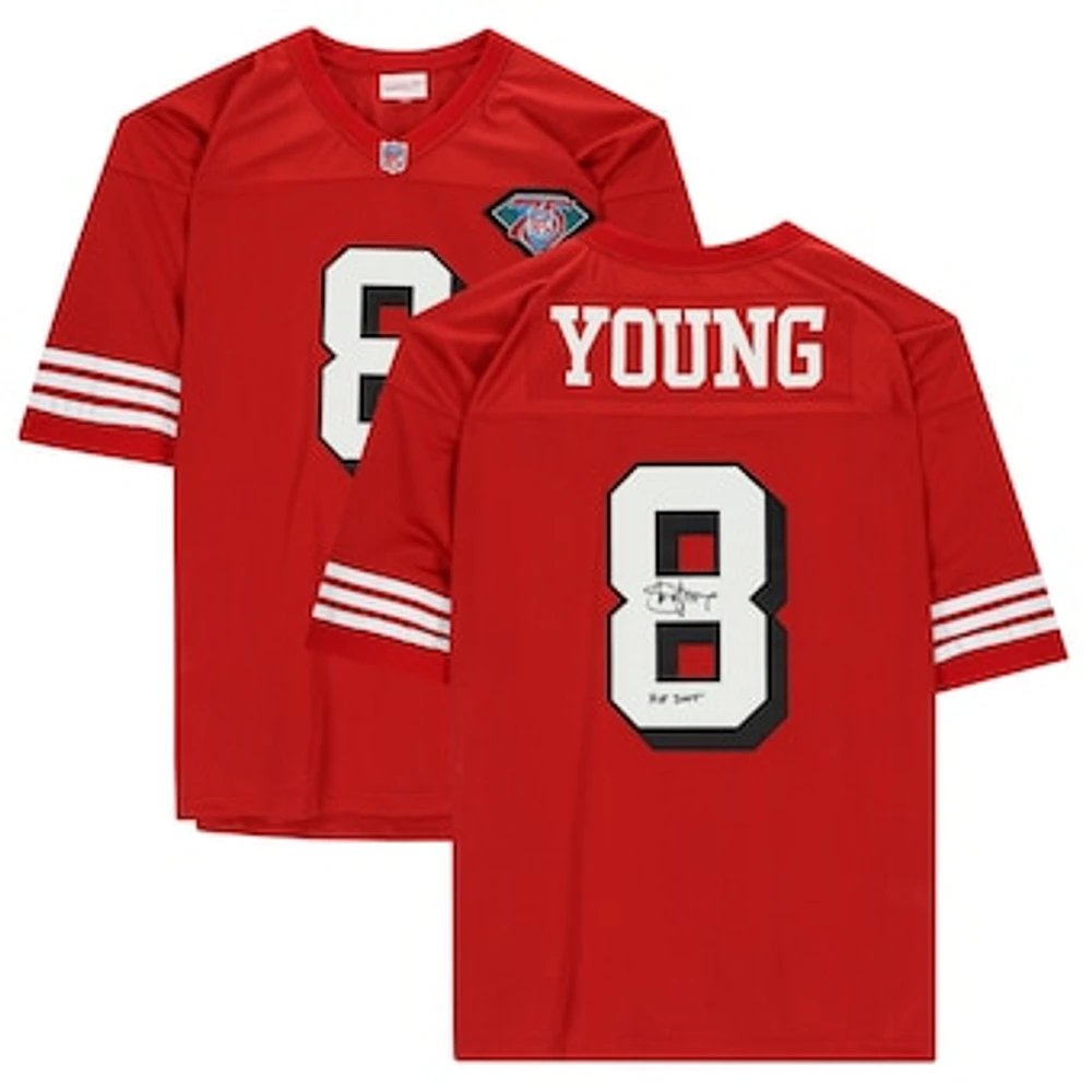 Steve Young San Francisco 49ers Autographed Red Mitchell & Ness Replica Jersey with "HOF 2005" Inscription