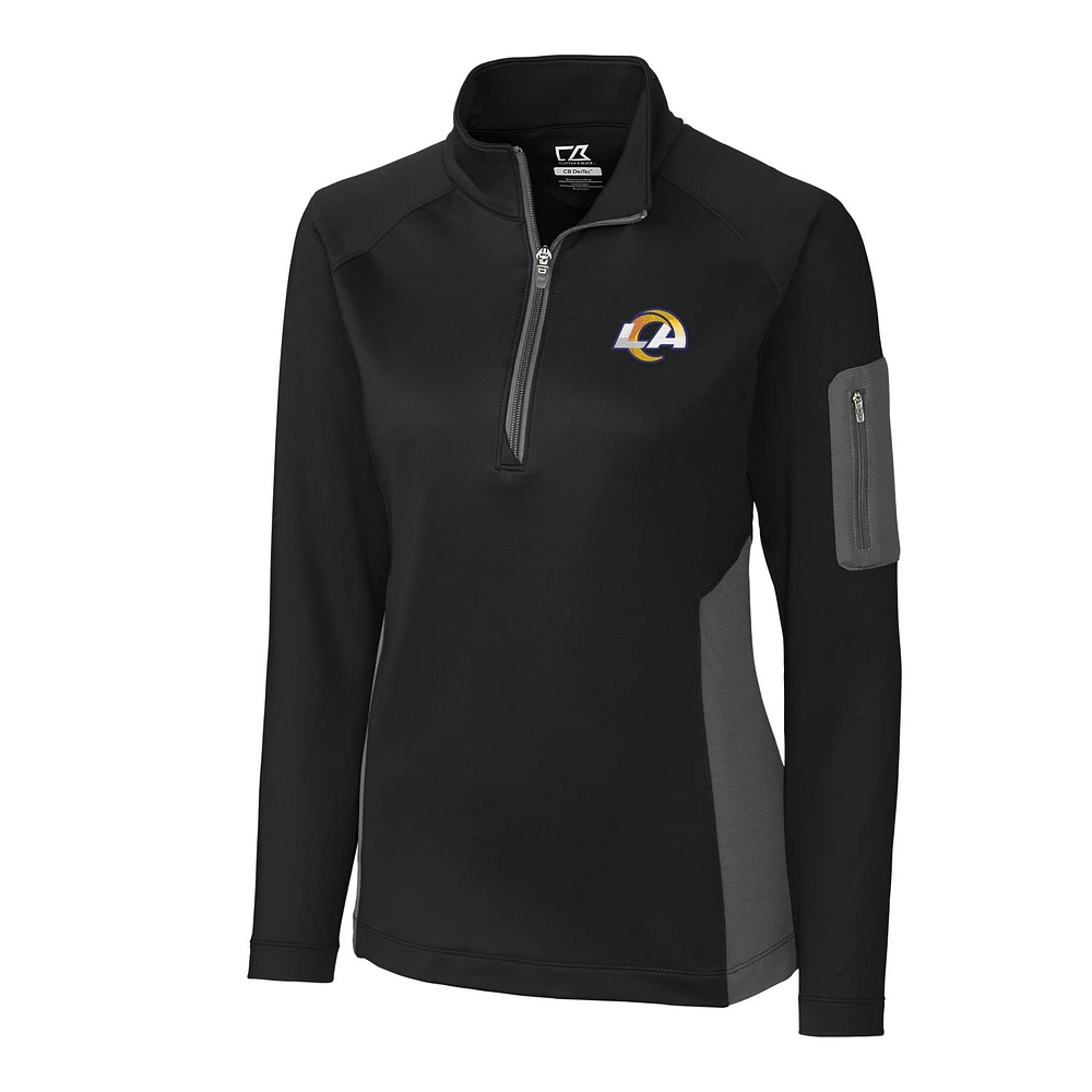 Women's Cutter & Buck Black Los Angeles Rams Shaw Hybrid Half-Zip Pullover Jacket