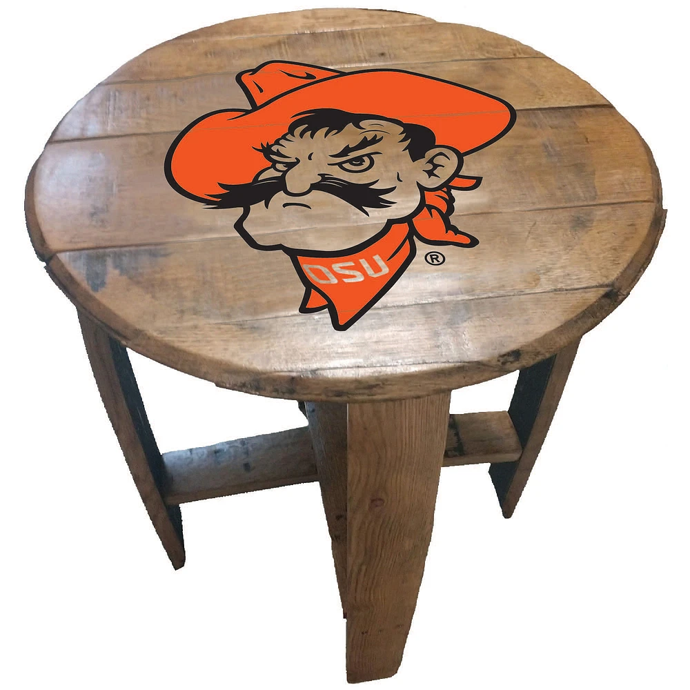 Oklahoma State Cowboys Team Oak Barrel Table