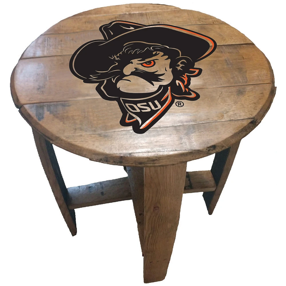 Oklahoma State Cowboys Team Logo Oak Barrel Table