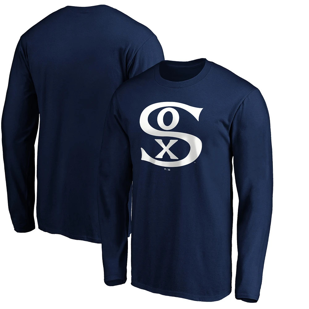 Men's Navy Chicago White Sox Cooperstown Collection Huntington Logo Long Sleeve T-Shirt