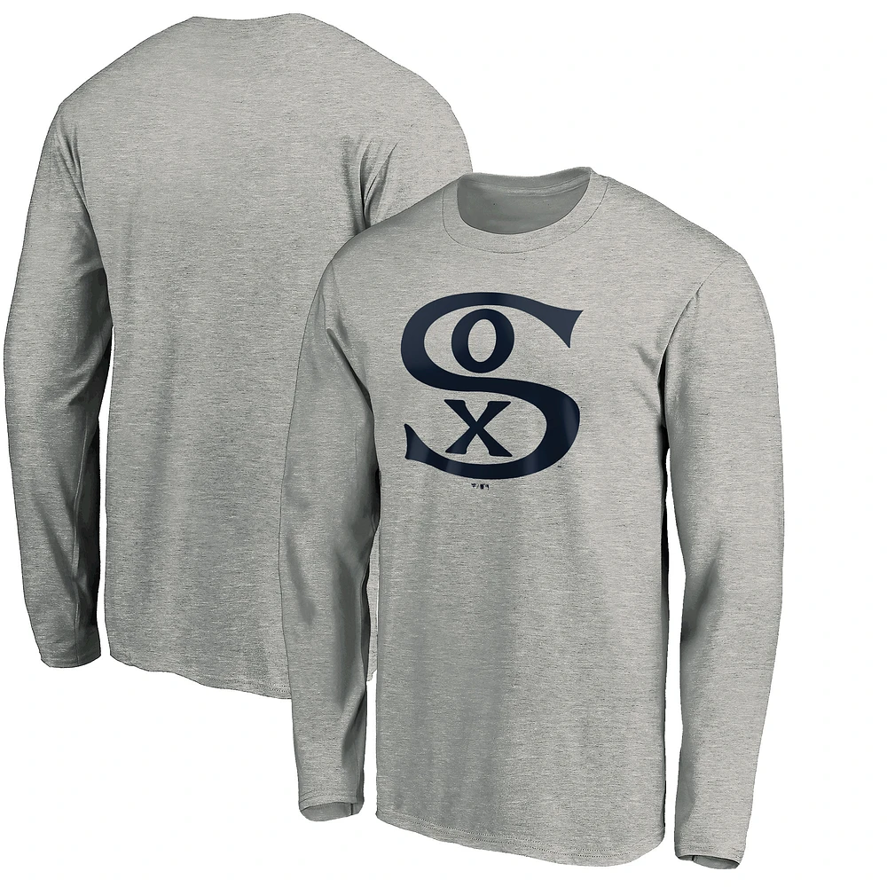 Men's Heathered Gray Chicago White Sox Cooperstown Collection Huntington Logo Long Sleeve T-Shirt