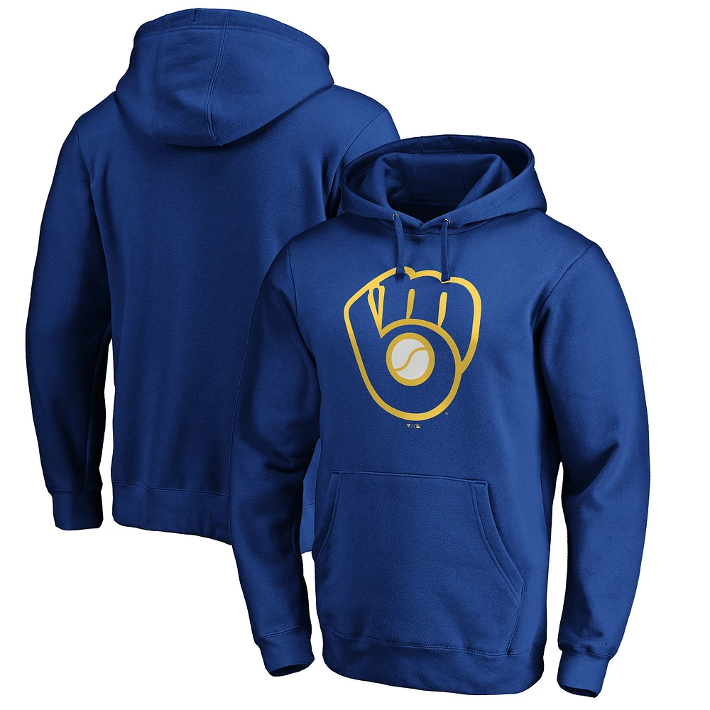 Men's Royal Milwaukee Brewers Cooperstown Collection Huntington Logo Fitted Pullover Hoodie
