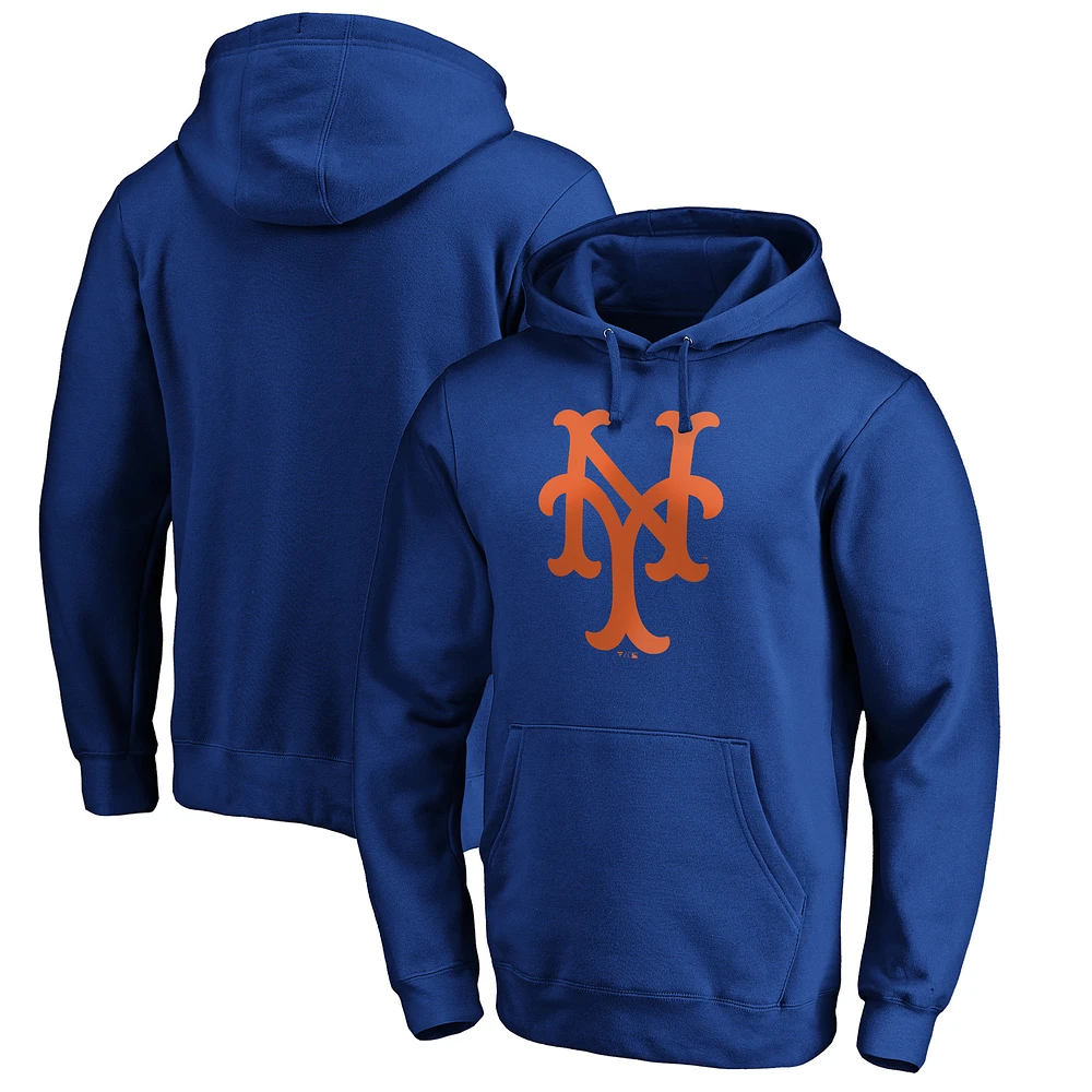 Men's Royal New York Mets Cooperstown Collection Huntington Logo Fitted Pullover Hoodie