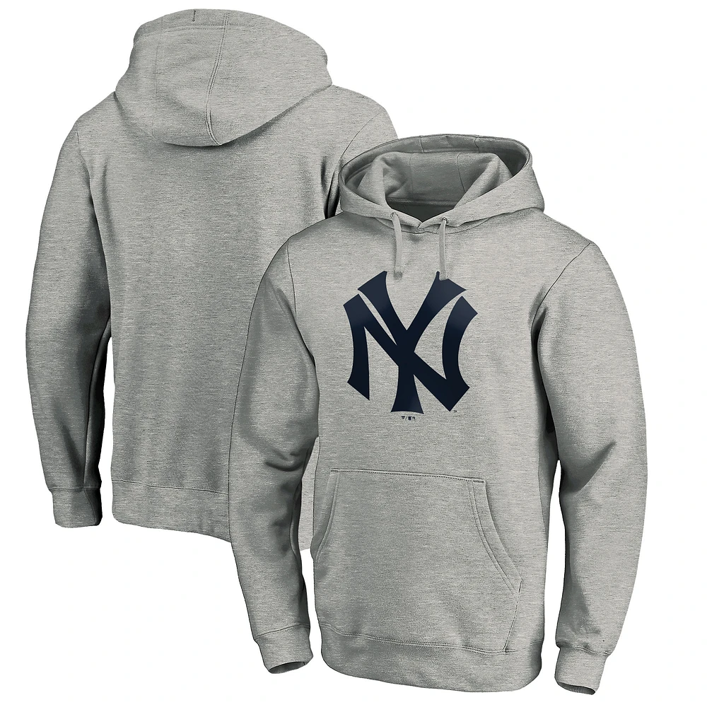 Men's Heather Gray New York Yankees Cooperstown Collection Huntington Logo Fitted Pullover Hoodie