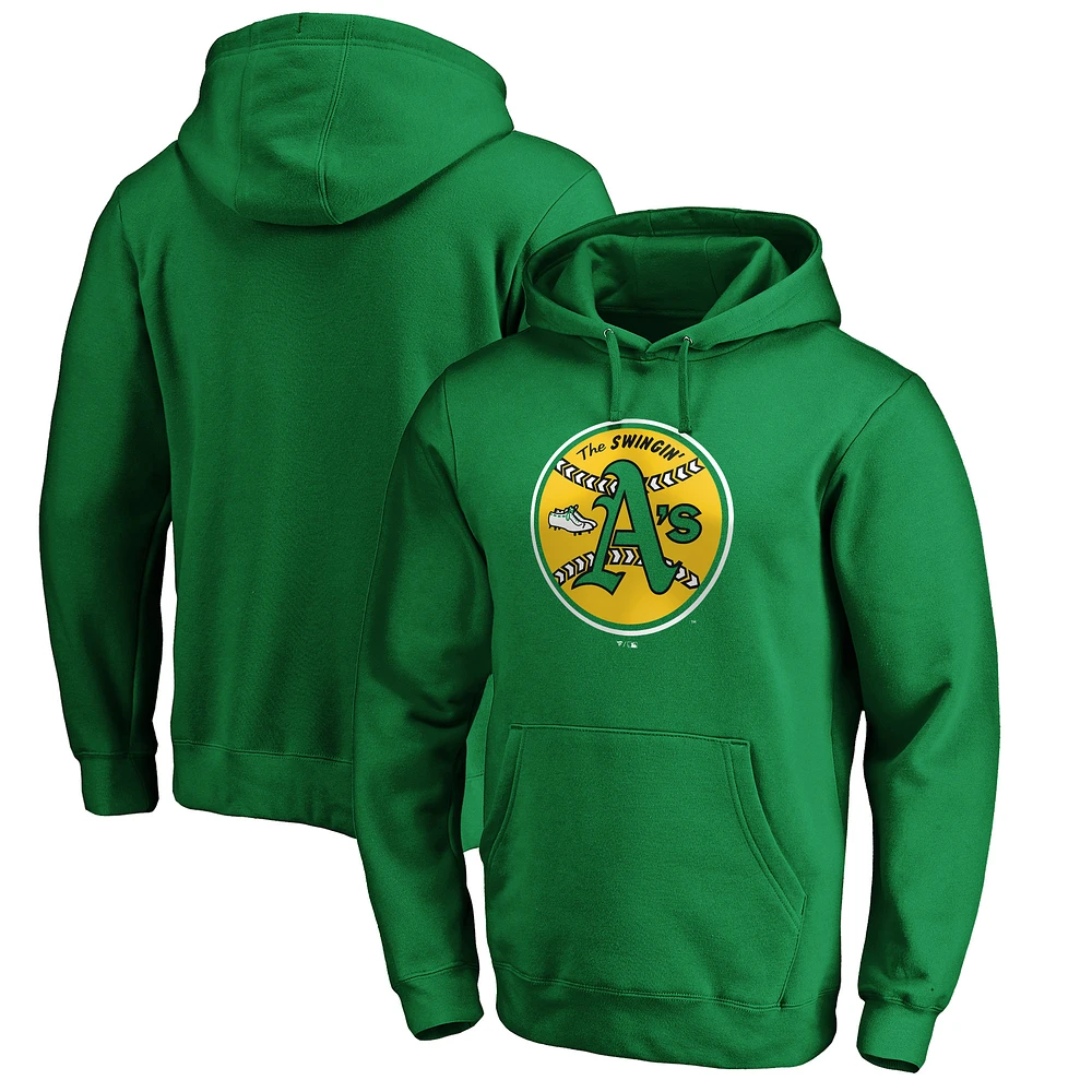 Men's Kelly Green Oakland Athletics Cooperstown Collection Huntington Logo Fitted Pullover Hoodie