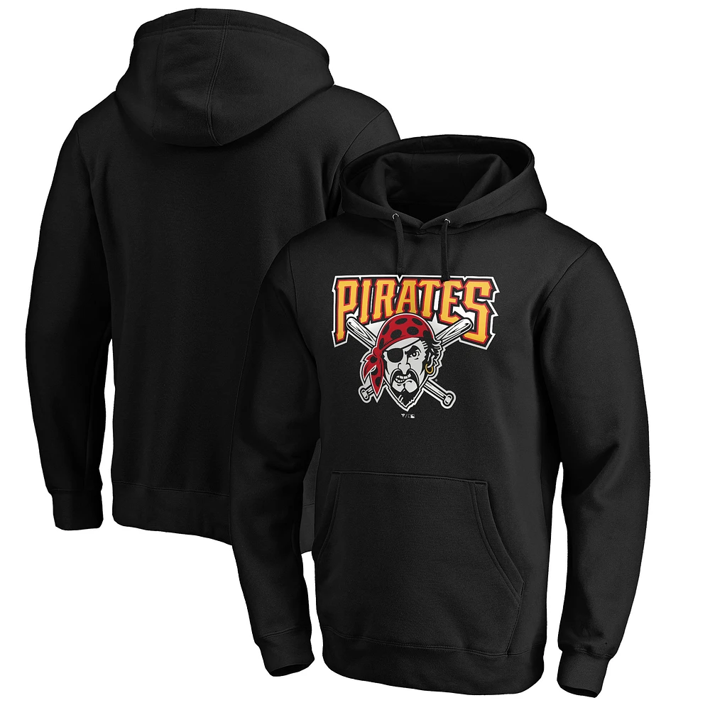 Men's Black Pittsburgh Pirates Cooperstown Collection Huntington Logo Fitted Pullover Hoodie
