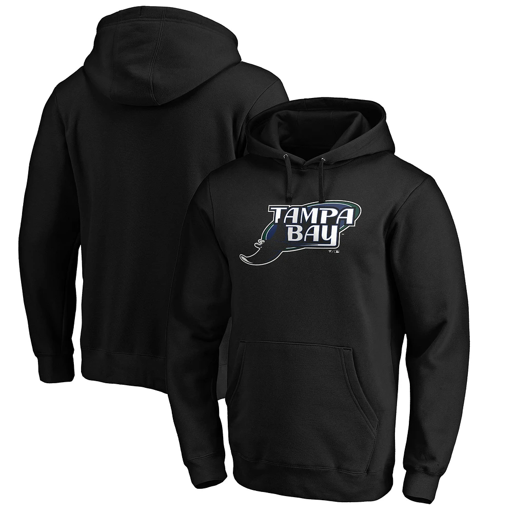 Men's Black Tampa Bay Rays Cooperstown Collection Huntington Logo Fitted Pullover Hoodie