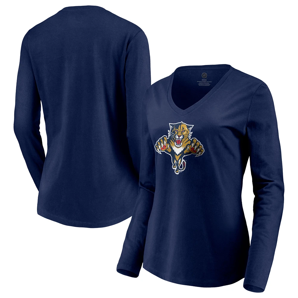 Women's Navy Florida Panthers Special Edition Primary Logo V-Neck Long Sleeve T-Shirt