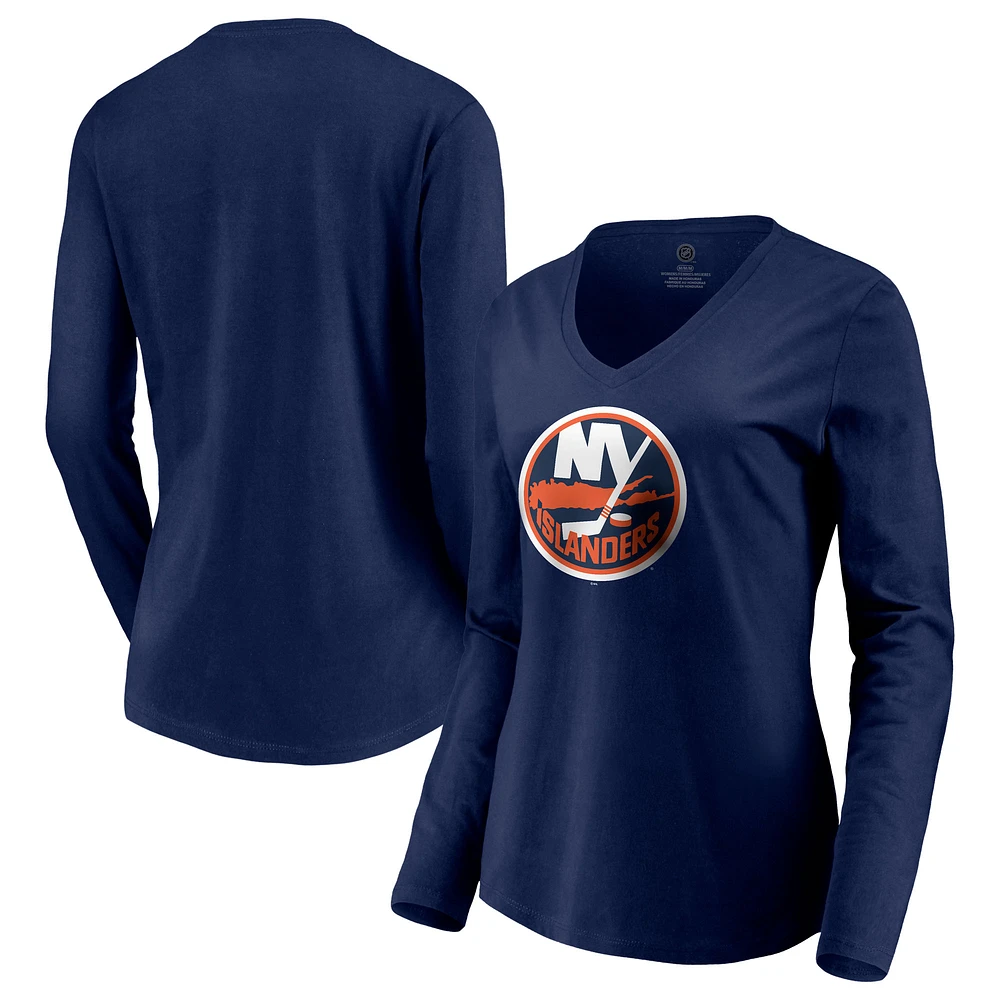 Women's Navy New York Islanders Special Edition Primary Logo V-Neck Long Sleeve T-Shirt
