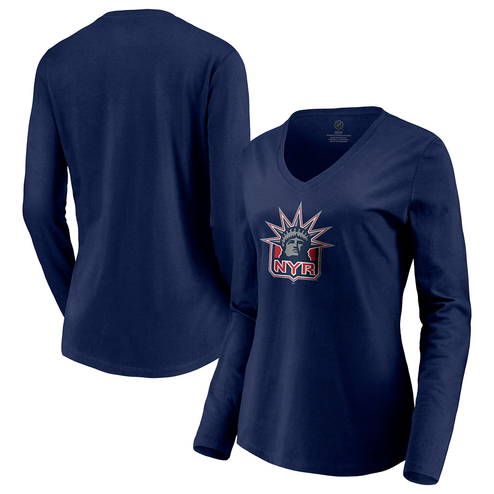 Women's Navy New York Rangers Special Edition Primary Logo V-Neck Long Sleeve T-Shirt