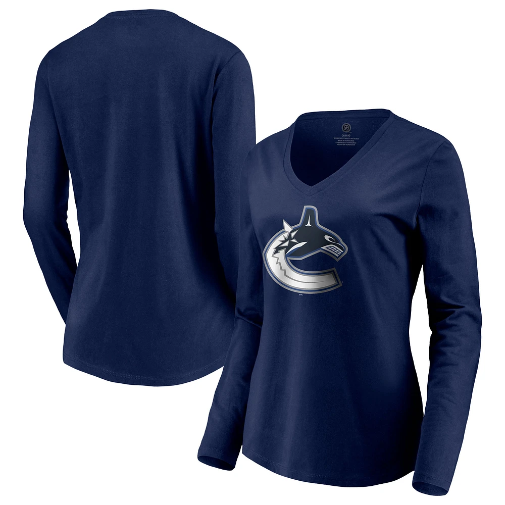 Women's Navy Vancouver Canucks Special Edition Primary Logo V-Neck Long Sleeve T-Shirt