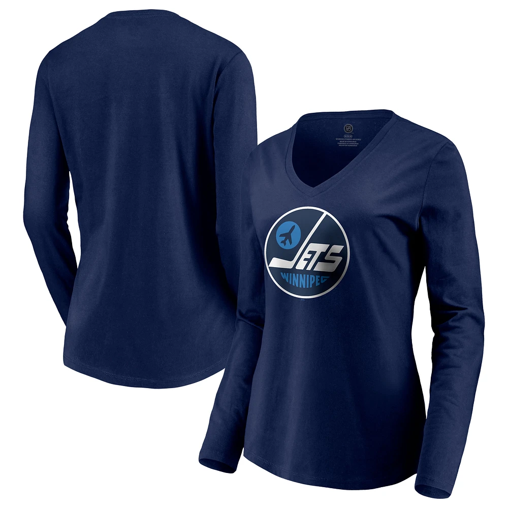 Women's Navy Winnipeg Jets Special Edition Primary Logo V-Neck Long Sleeve T-Shirt