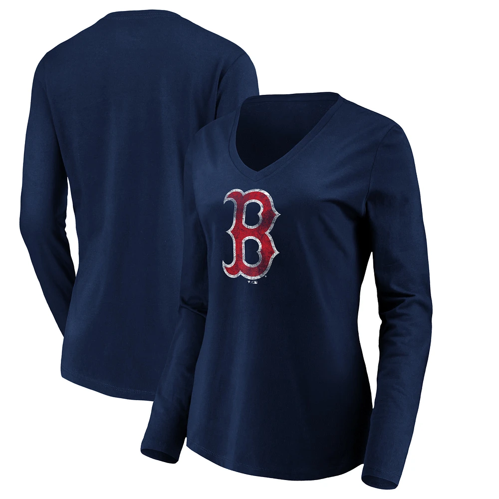 Women's Navy Boston Red Sox Core Distressed Team Long Sleeve T-Shirt
