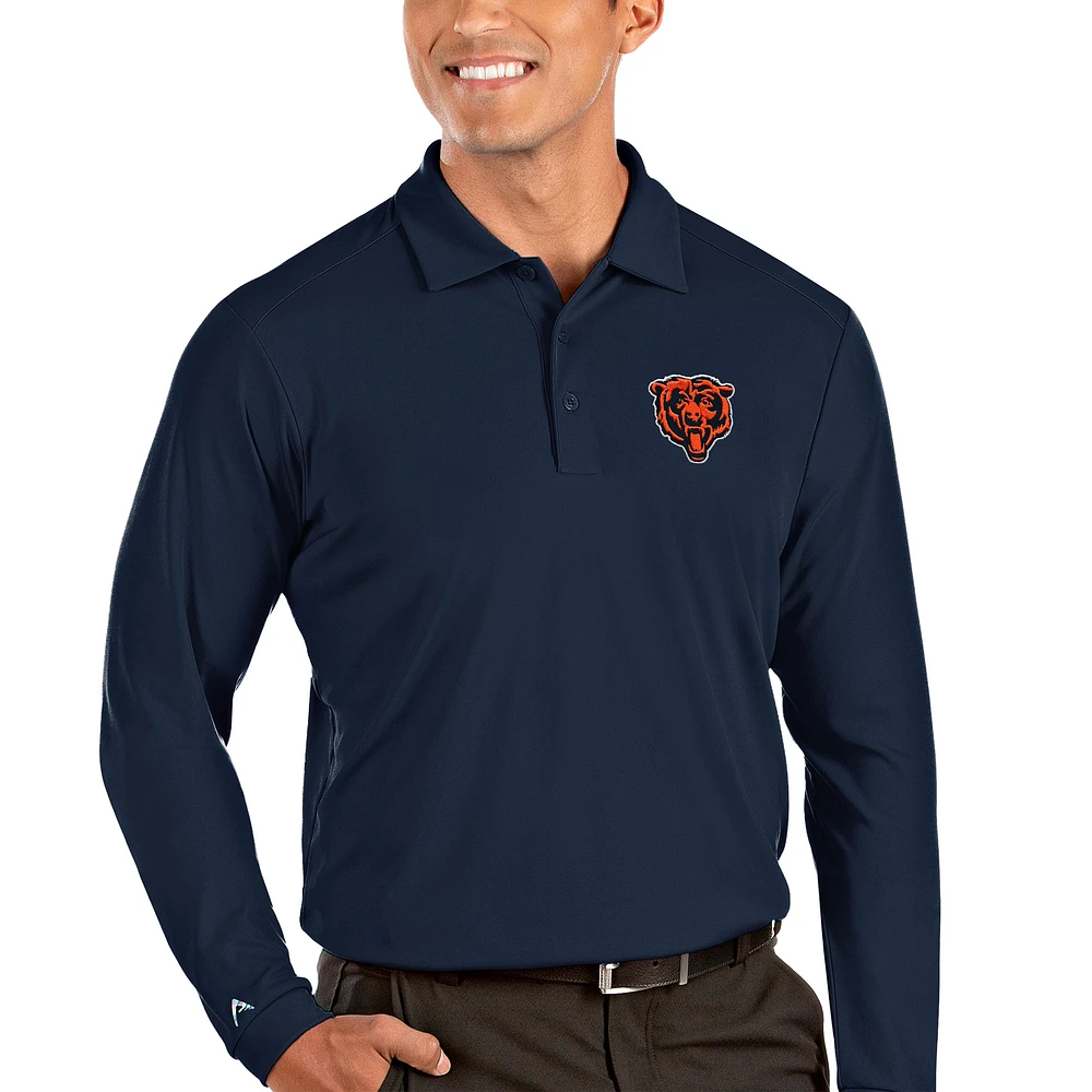 Men's Antigua Navy Chicago Bears Bear Head Tribute Long Sleeve Polo